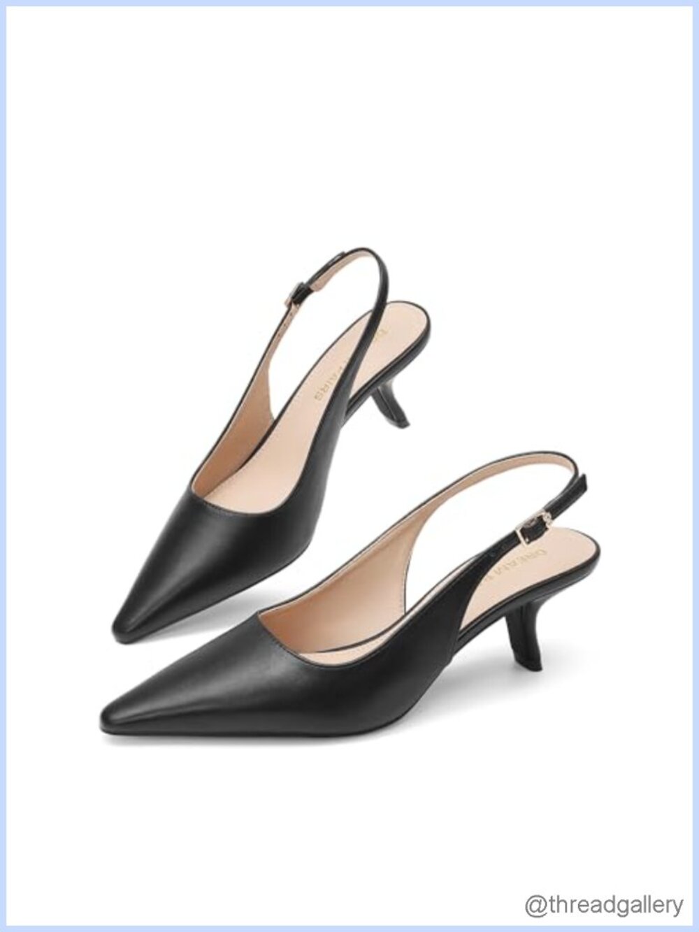 Women's Slingback Kitten Heels Pointed Toe Faux Leather Pump Shoes